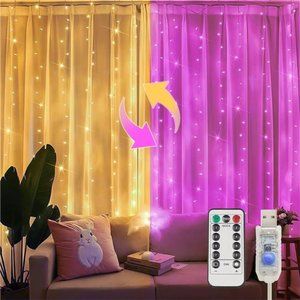 Color Changing Curtain Lights, 200 Led Hanging String Lights Outdoor Waterproof